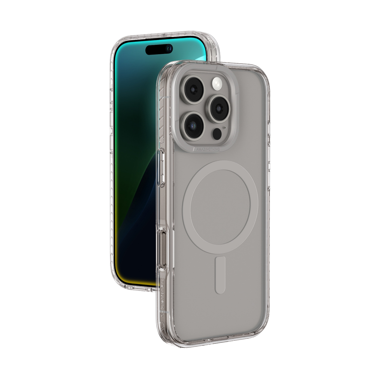AmazingThing Titan Pro Mag Suojakuori magneettisella renkaalla iPhone 16 Pro Max:lle - harmaa