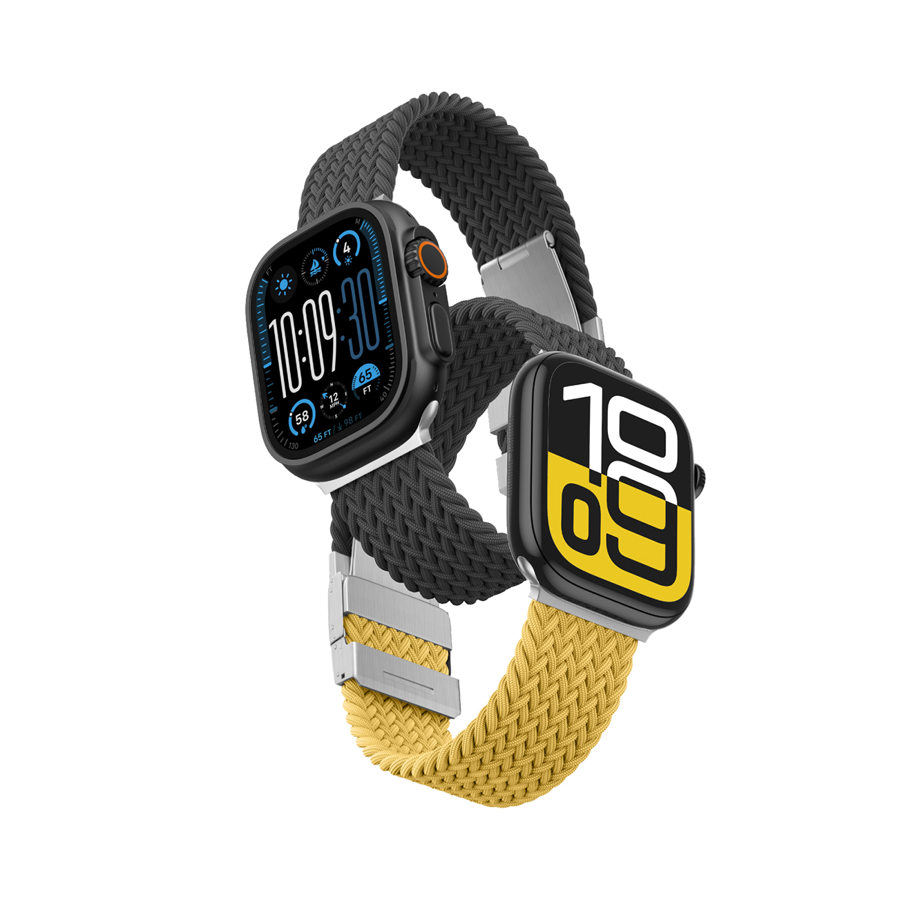 2 kpl AmazingThing Blend Band Apple Watch 45/46/49mm:lle - keltainen-musta / musta