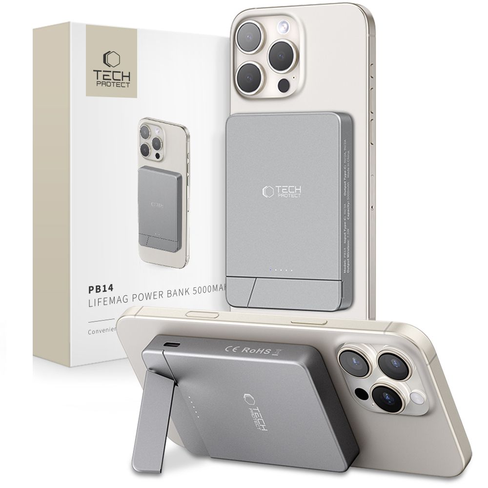 Powerbank Tech-Protect PB14 LifeMag MagSafe 5000 mAh - harmaa