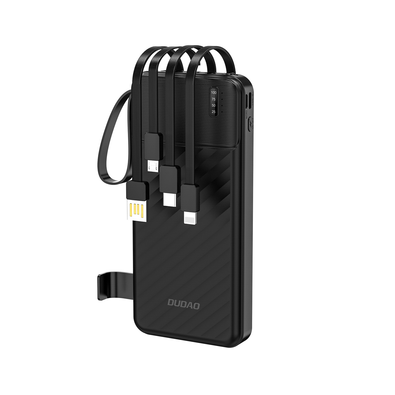 Dudao K11 10000mAh Powerbank sisäänrakennetuilla kaapeleilla - musta