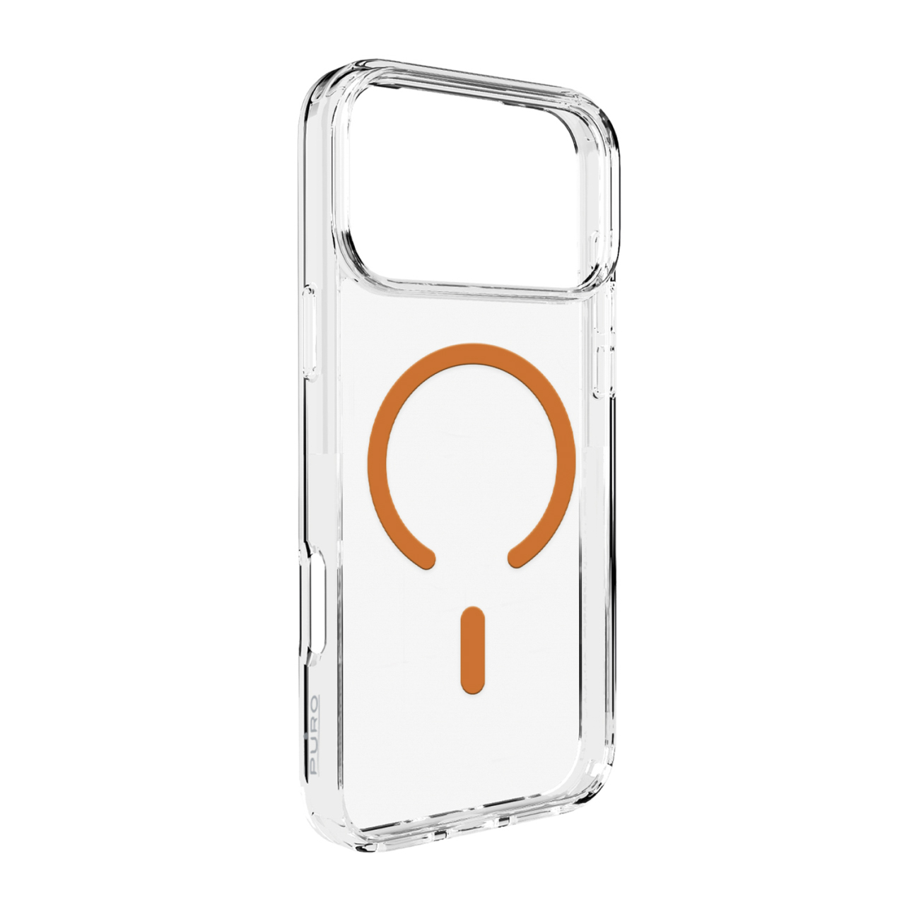 Puro Lite Mag TPU+PC suojakuori MagSafe-yhteensopiva iPhone 17 Pro Max:lle - läpinäkyvä oranssilla renkaalla