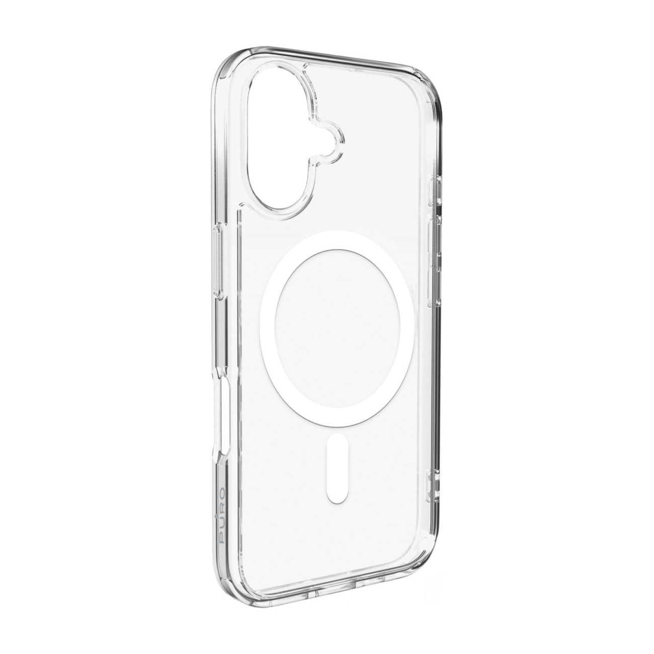 Puro Lite Mag TPU+PC suojakuori MagSafe-yhteensopiva iPhone 17:lle - läpinäkyvä valkoisella renkaalla