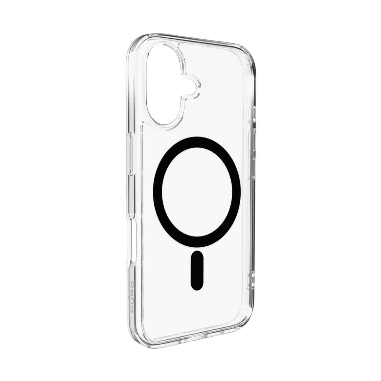 Puro Lite Mag TPU+PC suojakuori MagSafe-yhteensopiva iPhone 17:lle - läpinäkyvä mustalla renkaalla