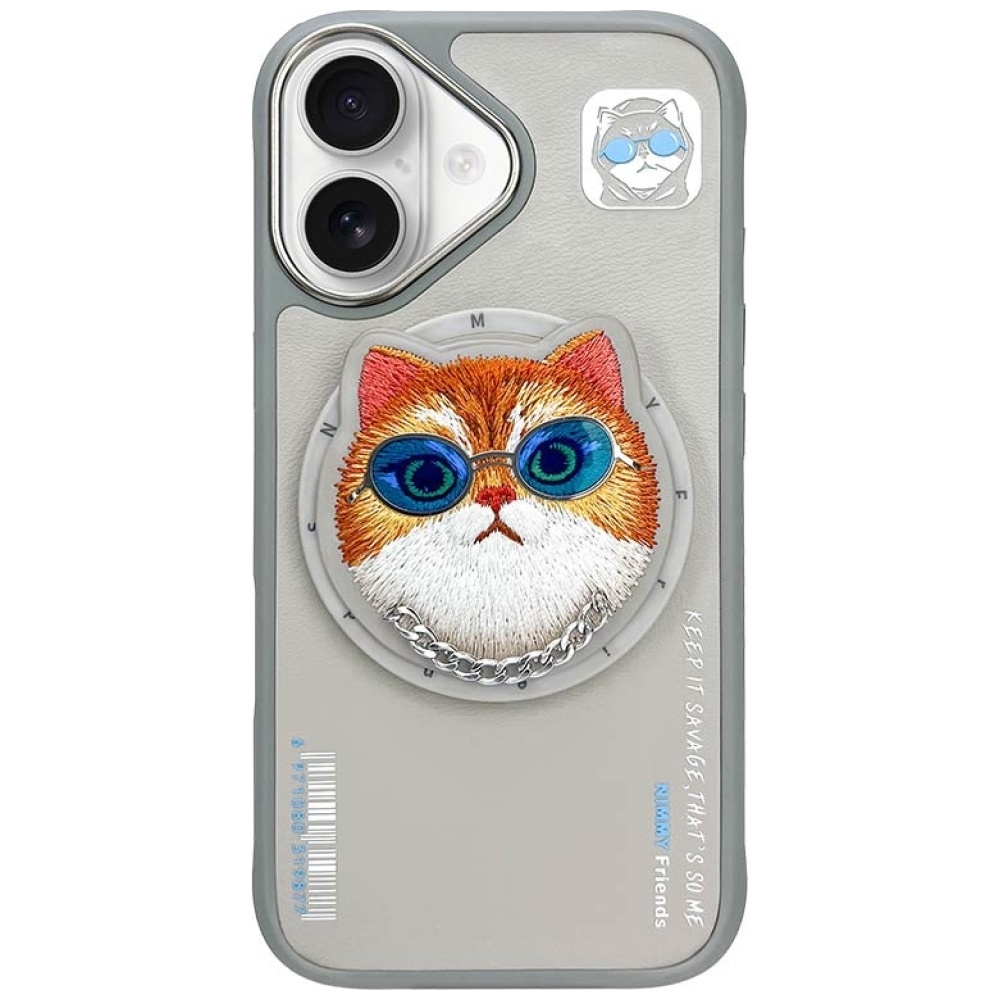 Nimmy Glasses Cool Cat MagSafe Suojakuori iPhone 16:lle - harmaa