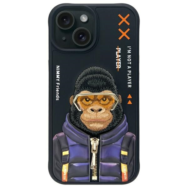 Nimmy Cool&Cute 2.0 Monkey Suojakuori iPhone 15:lle - musta