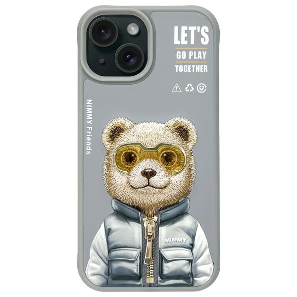 Nimmy Cool&Cute 2.0 Bear Suojakuori iPhone 15:lle - harmaa