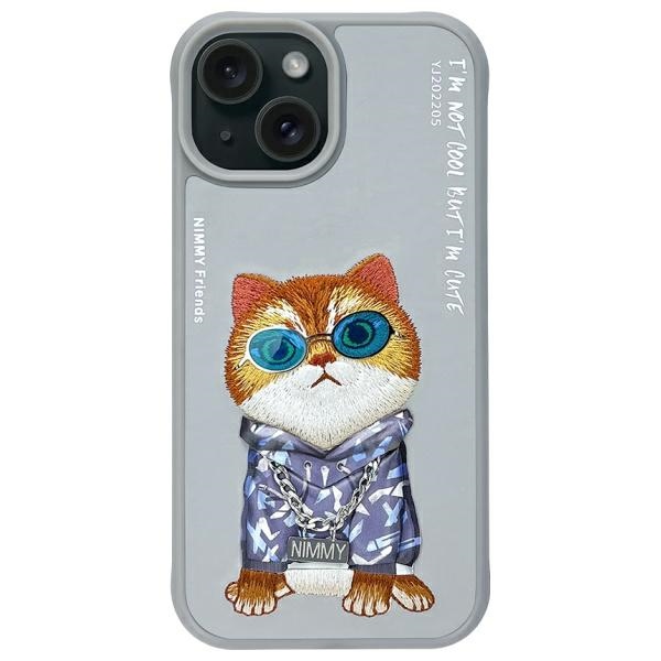 Nimmy Glasses Cool Cat Suojakuori iPhone 15:lle - harmaa