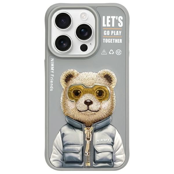 NIMMY Suojakuori COOL&CUTE 2.0 Karhu iPhone 15 Pro Max:lle harmaa