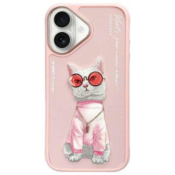 Nimmy Glasses Cool Cat iPhone 16 Suojakuori - vaaleanpunainen