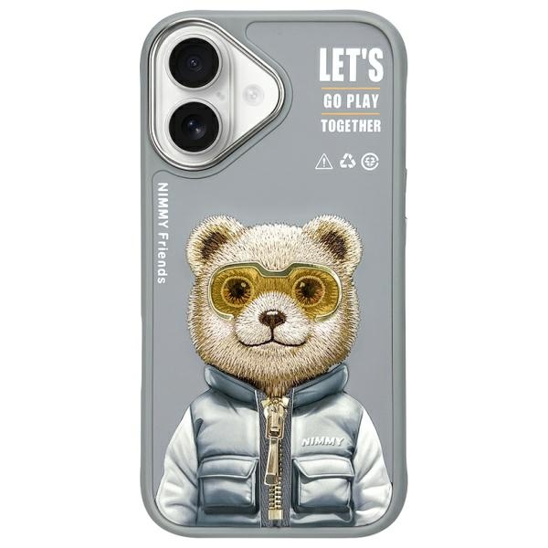 Nimmy Cool&Cute 2.0 Karhu Suojakuori iPhone 16:lle - harmaa