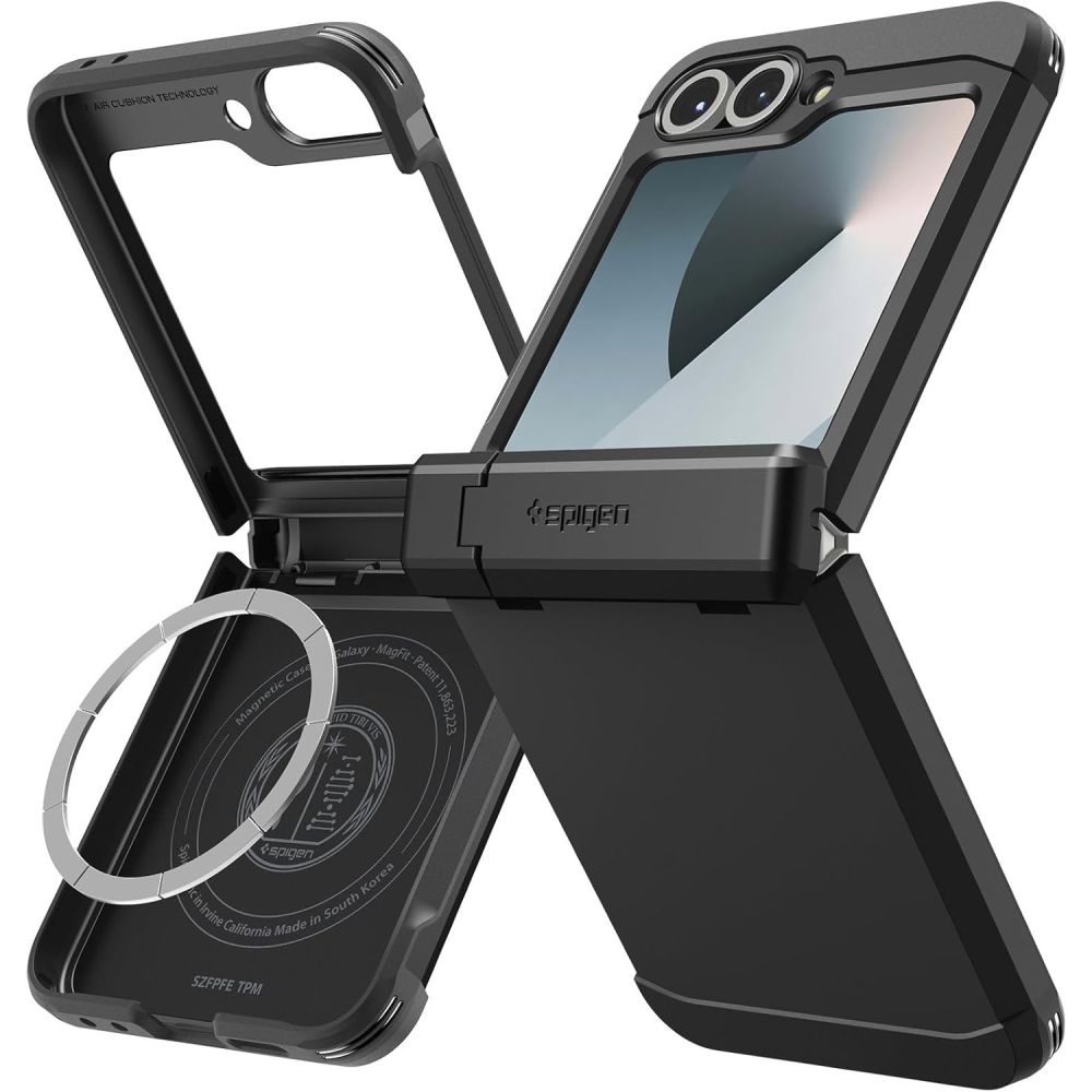 Spigen Tough Armor Pro Mag MagSafe Suojakuori Samsung Galaxy Z Flip 6 / 7 FE:lle - Musta