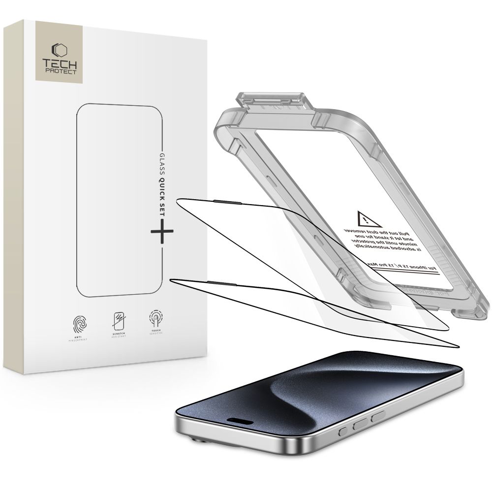 Tech-Protect Quick Set+ 2-pack tempered glass for iPhone 15 Pro - black