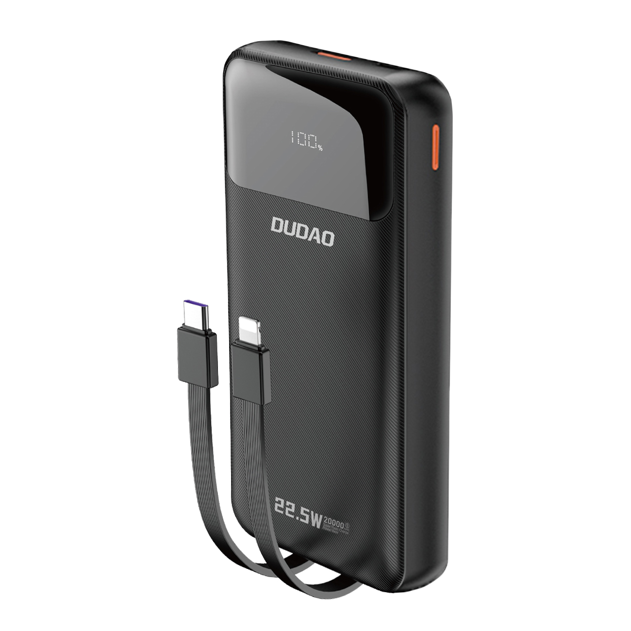 Dudao K15Pro Power Bank 20000mAh 22.5W PD USB-C / USB-A / Sisäänrakennettu Lightning ja USB-C kaapelit - Musta