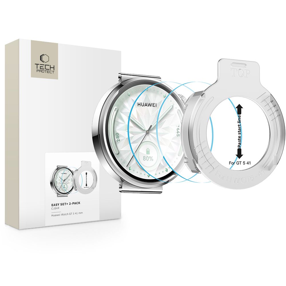 Tech-Protect Easy Set+ 2 kpl Karkaistu lasi Huawei Watch GT 5 41 mm:lle - Läpinäkyvä