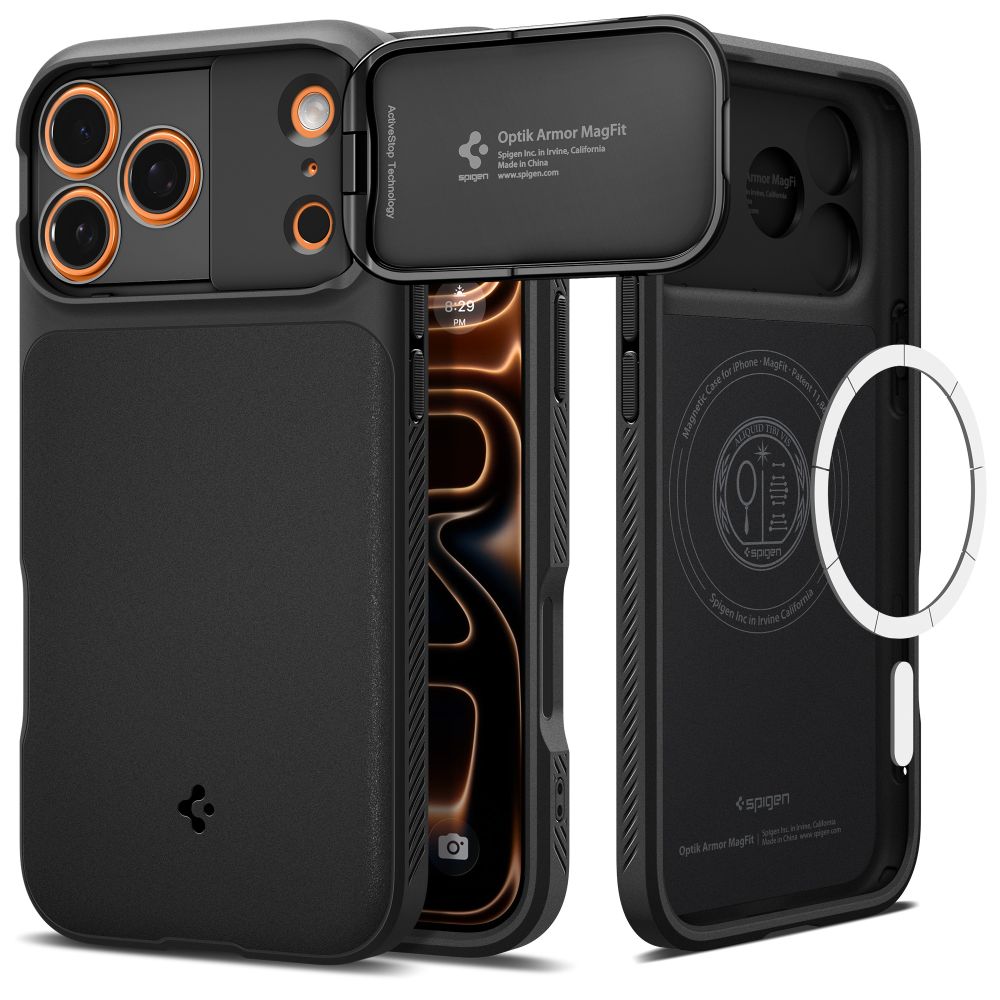 Spigen Optik Armor MagSafe Suojakuori iPhone 17 Pro:lle - musta