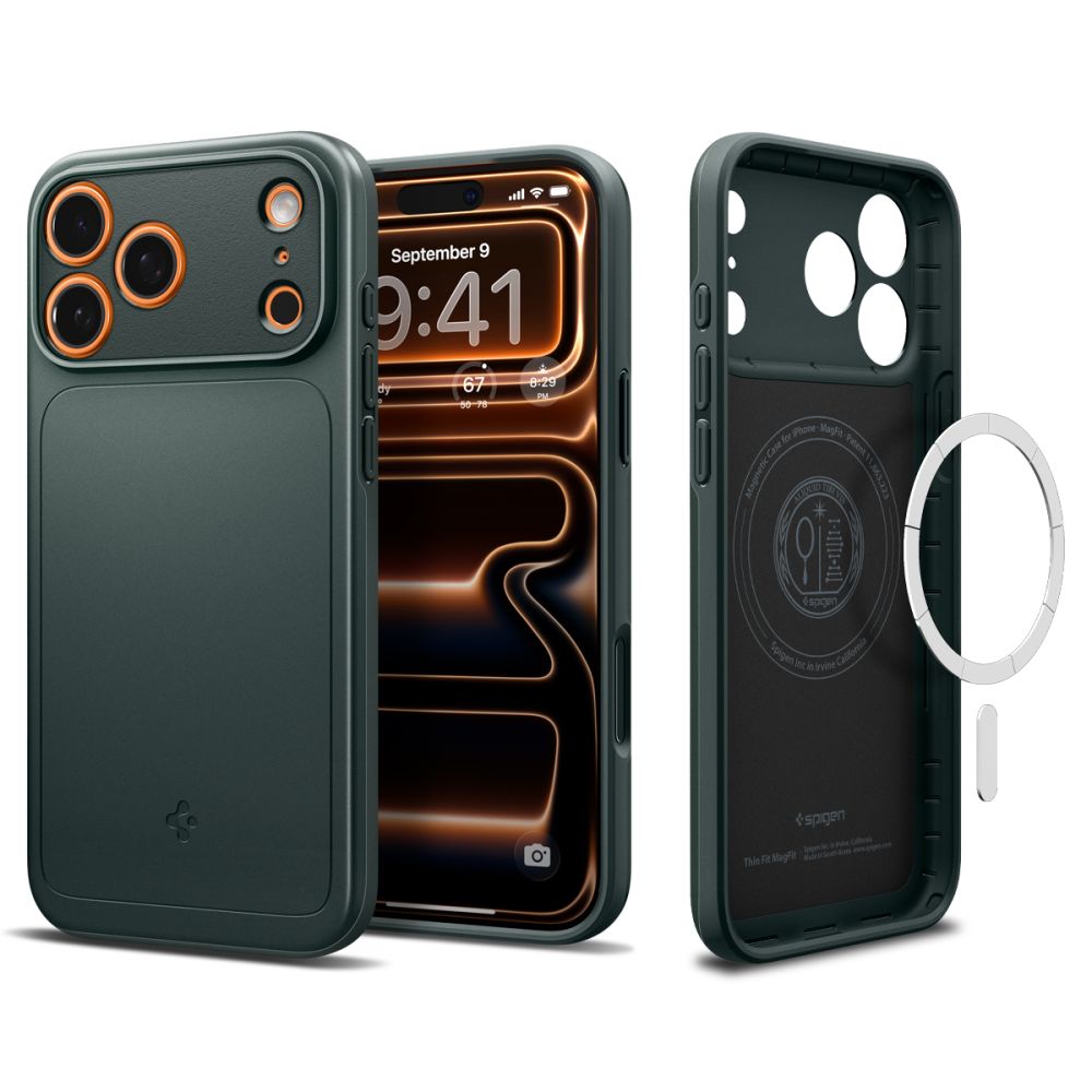 Spigen Thin Fit Mag Magsafe Suojakuori iPhone 17 Pro:lle Abyss Green