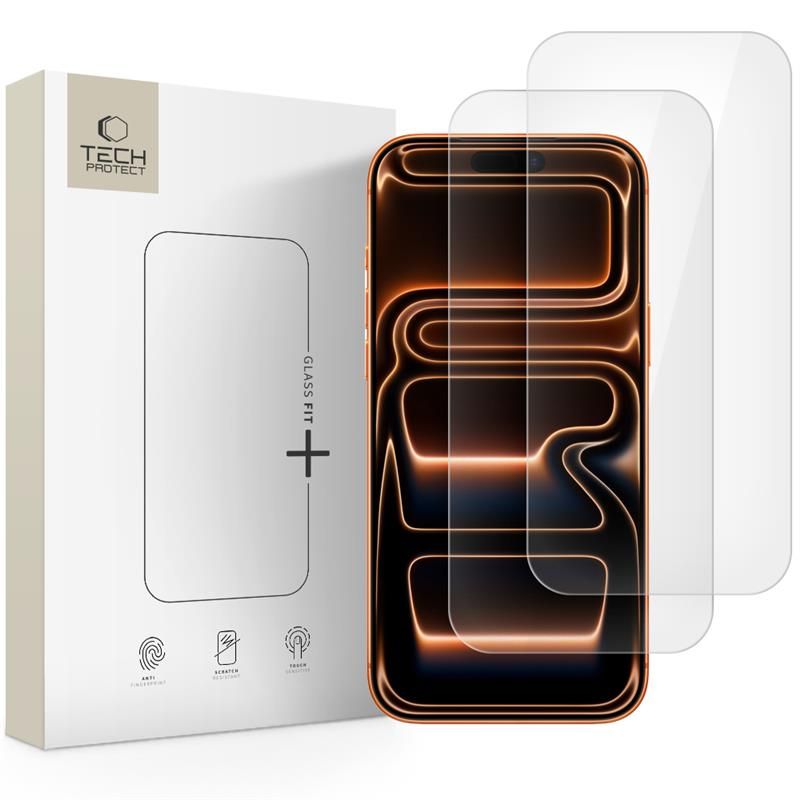 Tech-Protect Glass Fit+ 2-pack karkaistu lasi iPhone 16 Pro / 17 / 17 Pro:lle - läpinäkyvä