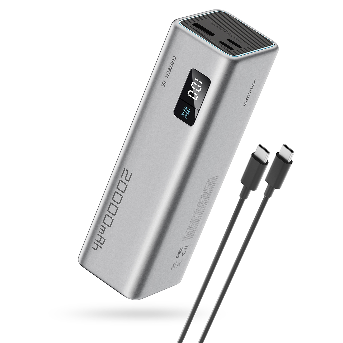 Powerbank Cuktech CUKP200XGLGR 85W 20000mAh 2 x USB-C 1 x USB-A - harmaa