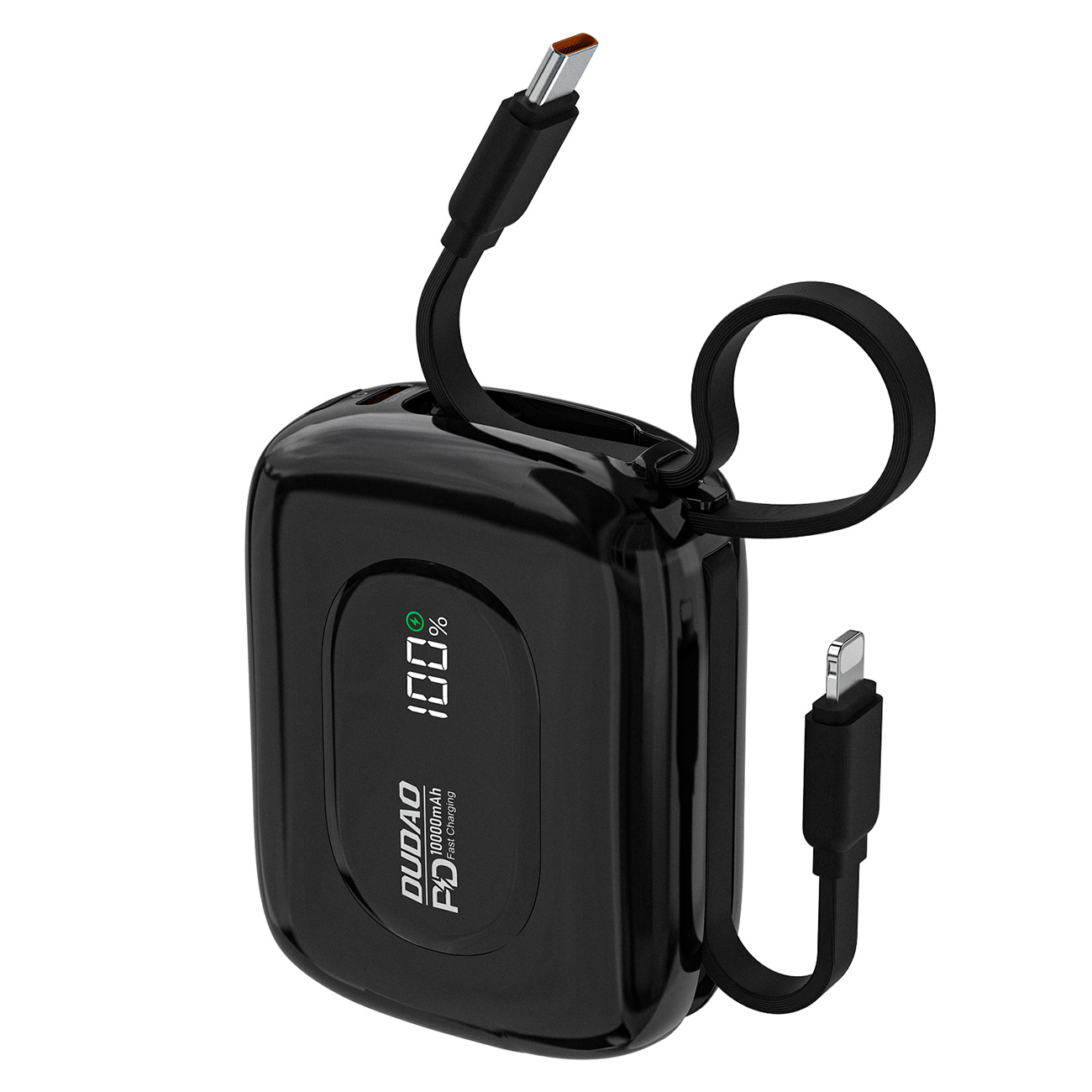 Dudao K32 22.5W 10000mAh Varavirtalähde Sisäänrakennetulla USB-C / Lightning Kaapelilla - Musta