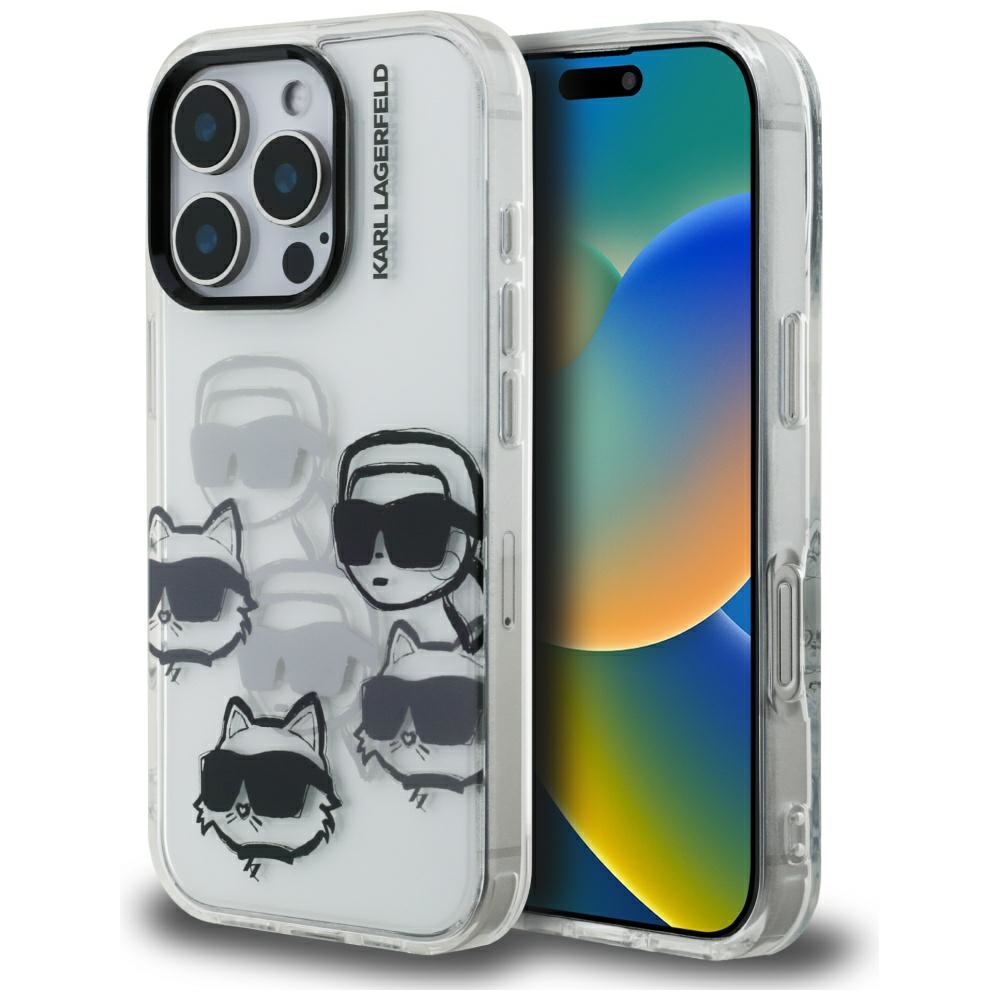 Karl Lagerfeld IML Multi K&C Head -kuvioinen suojakuori iPhone 16 Pro Max - läpinäkyvä