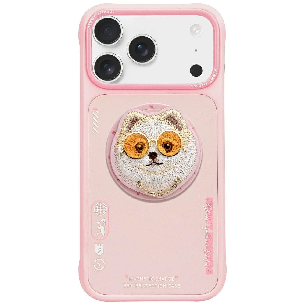 Nimmy Glasses Cool Dog MagSafe Suojakuori iPhone 17 Pro:lle - vaaleanpunainen