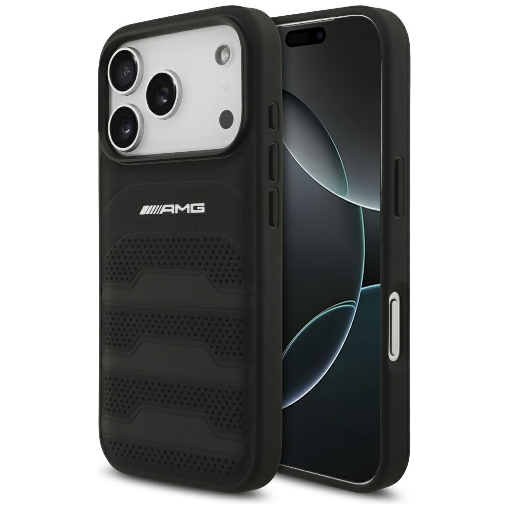 AMG Nahkainen Debossed Lines Logo Suojakuori iPhone 17 Pro:lle - Musta