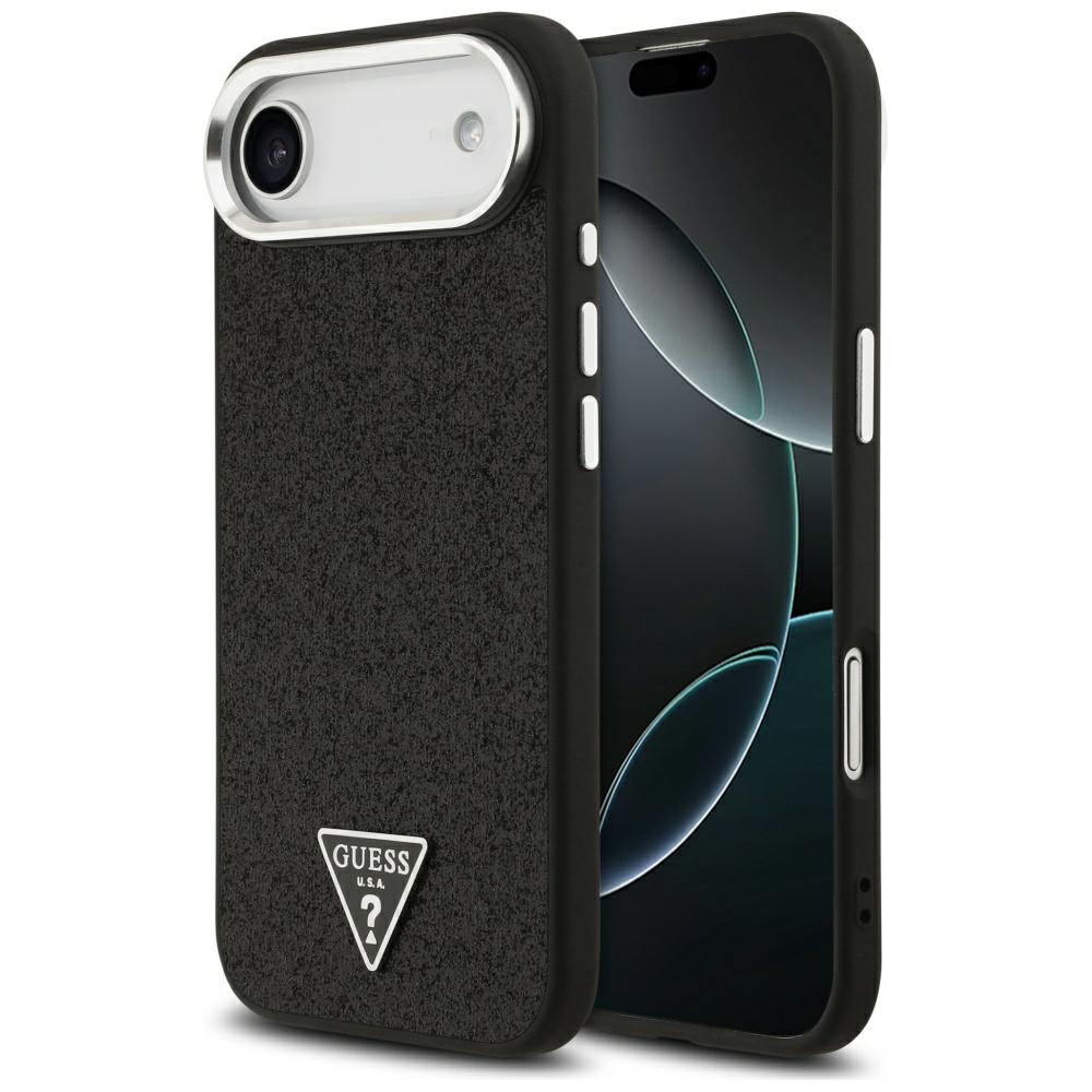 Guess Glitter Triangle Logo MagSafe -suojakuori iPhone 17 Air - musta