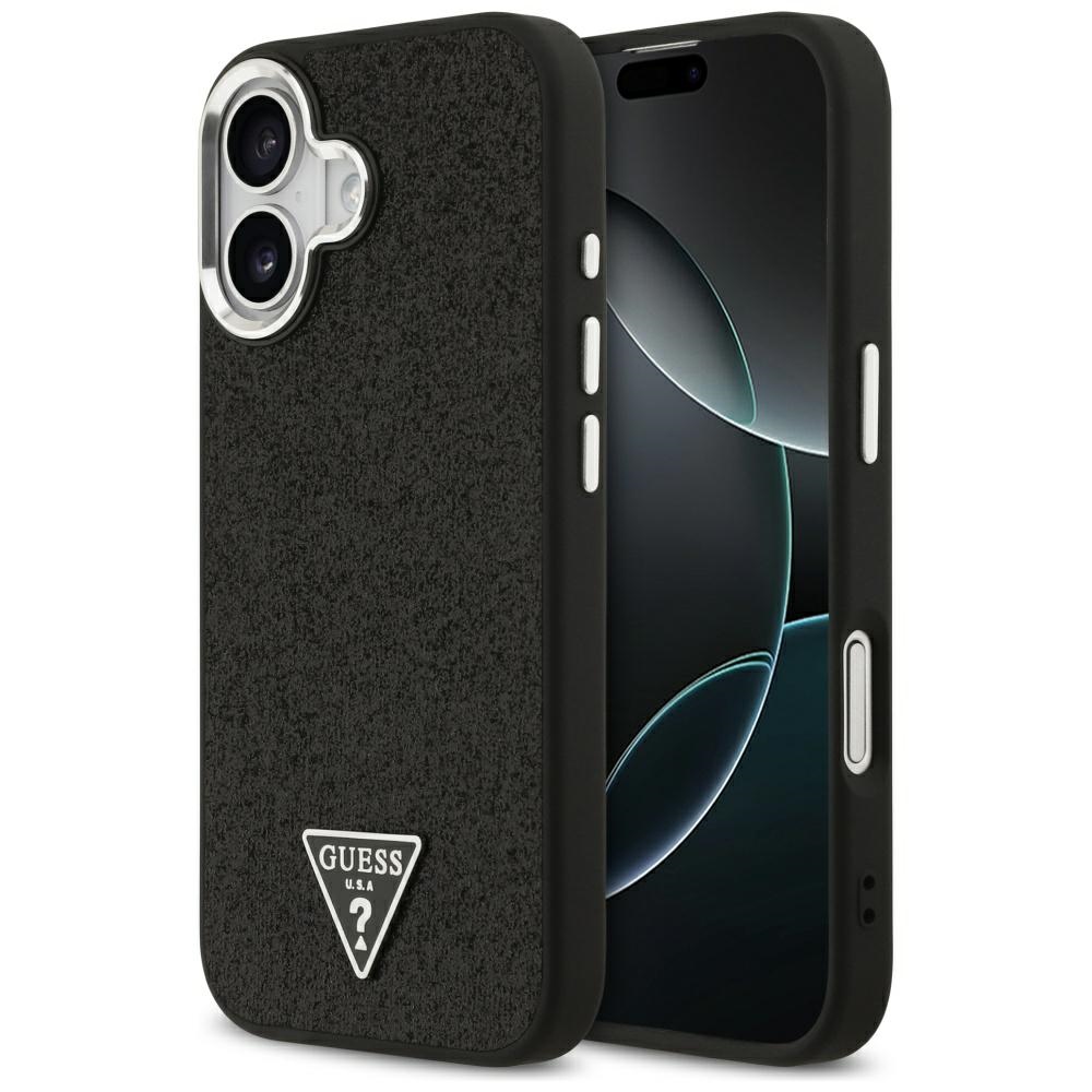 Guess Glitter Triangle Logo MagSafe Suojakuori iPhone 17:lle - Musta