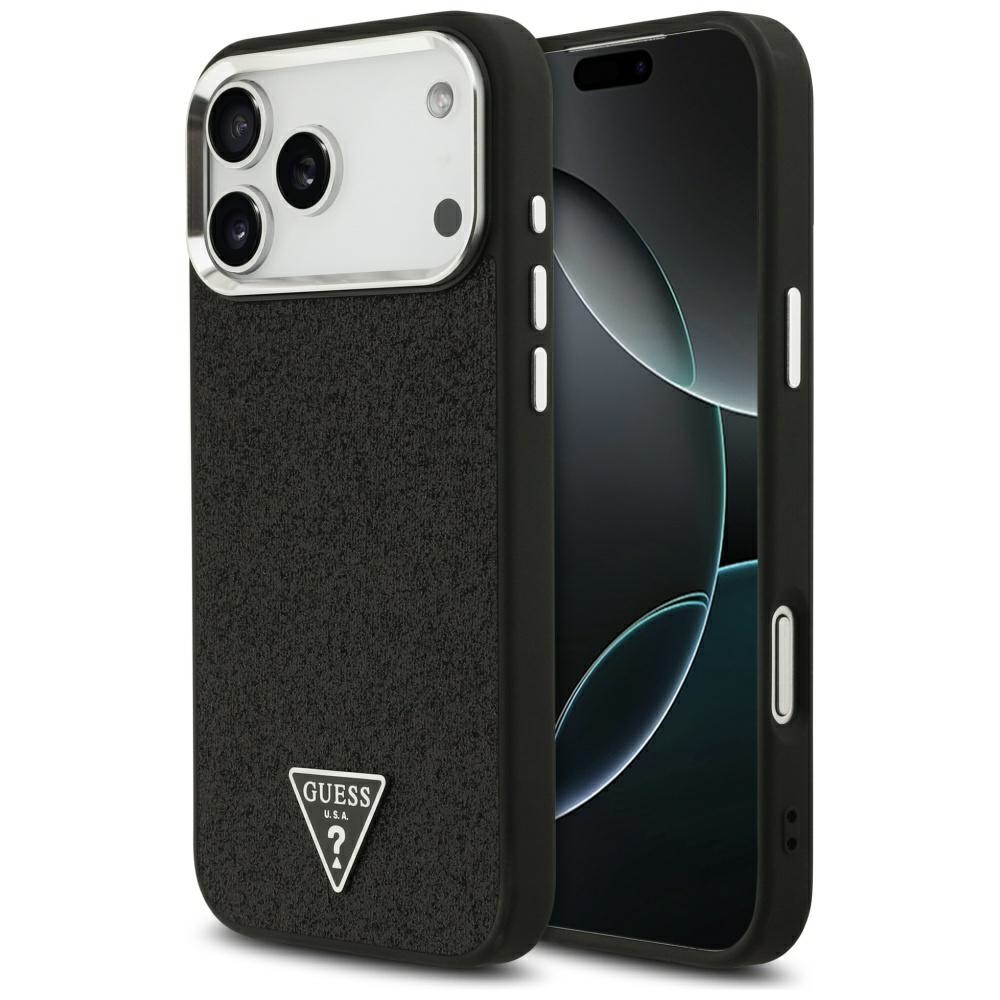 Guess Glitter Triangle Logo MagSafe Suojakuori iPhone 17 Pro Max:lle - Musta