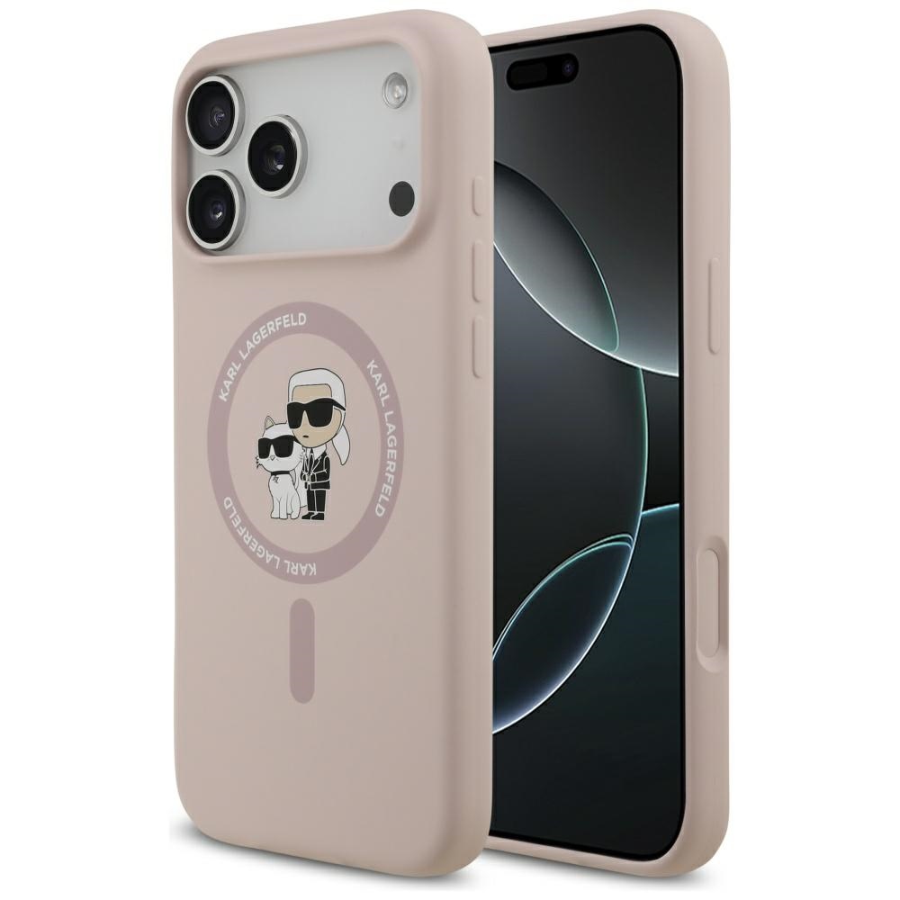 Karl Lagerfeld Silikoninen Karl&Choupette Ring MagSafe Suojakuori iPhone 17 Pro Max:lle - Vaaleanpunainen