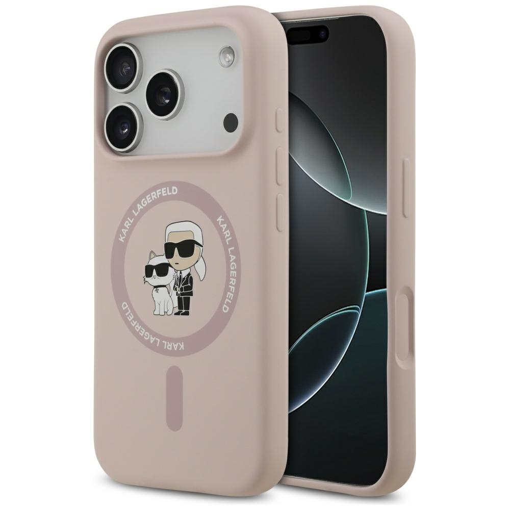Karl Lagerfeld Silikoninen Karl&Choupette Ring MagSafe Suojakuori iPhone 17 Pro:lle - Vaaleanpunainen