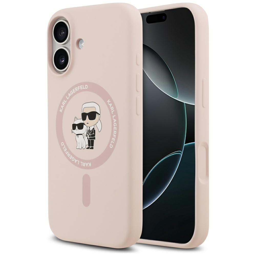 Karl Lagerfeld Silikoninen Karl&Choupette Ring MagSafe Suojakuori iPhone 17:lle - Vaaleanpunainen