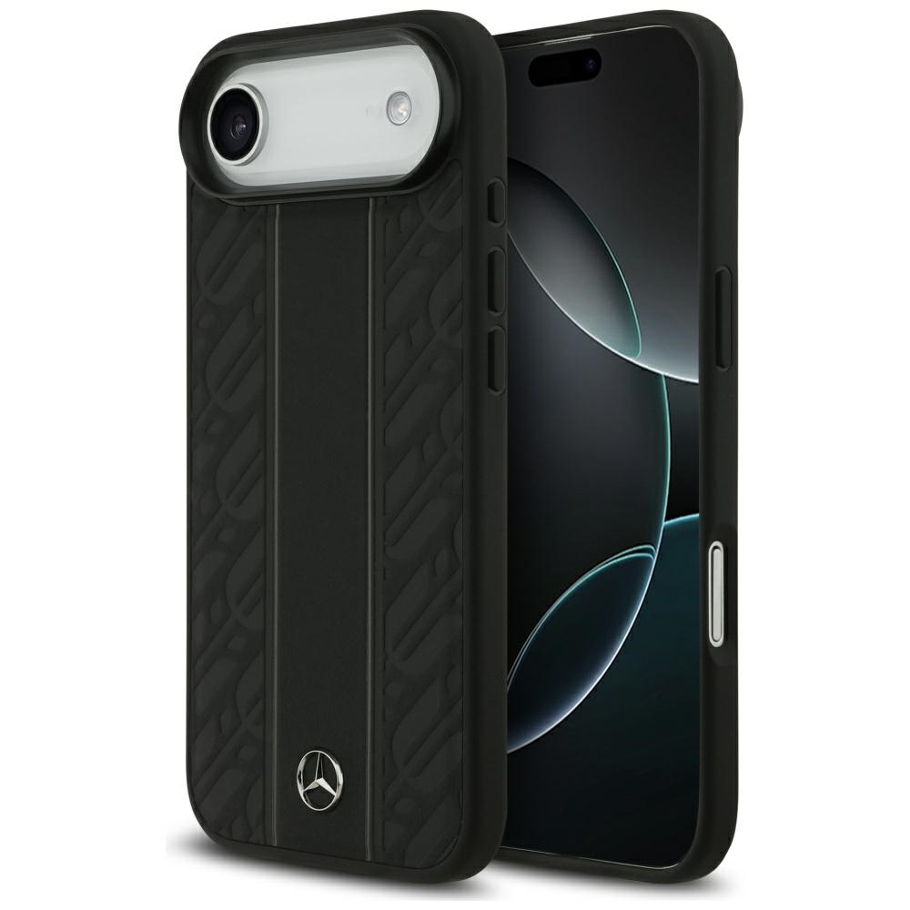 Mercedes Leather Laurel Leaves Stripes MagSafe -suojakuori iPhone 17 Air - musta