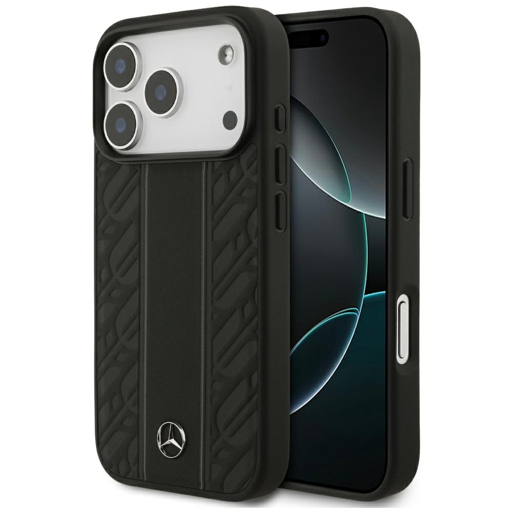 Mercedes Nahkainen Laurel Leaves Stripes MagSafe Suojakuori iPhone 17 Pro:lle - Musta