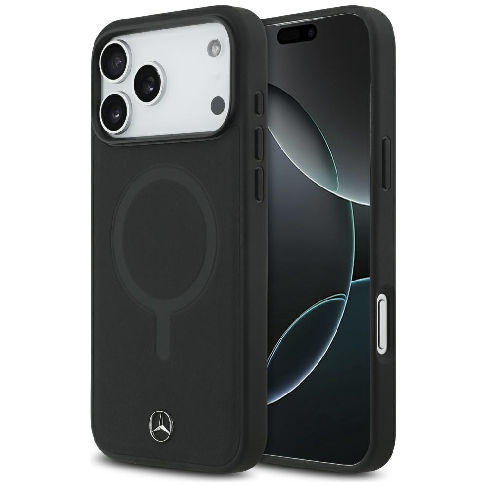 Mercedes Plain Smooth Nahkainen MagSafe Suojakuori iPhone 17 Pro Max:lle - Musta