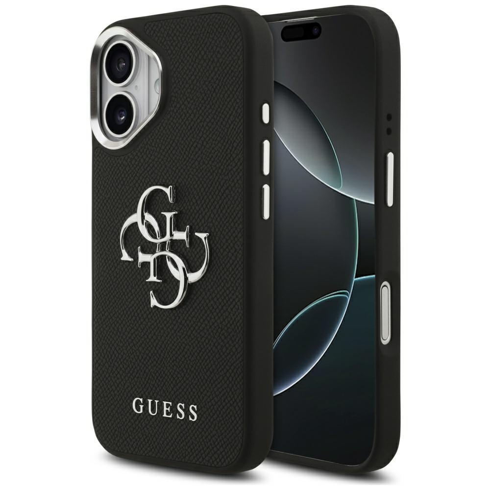 Guess Grained Big 4G Classic Logo Suojakuori iPhone 17:lle - Musta