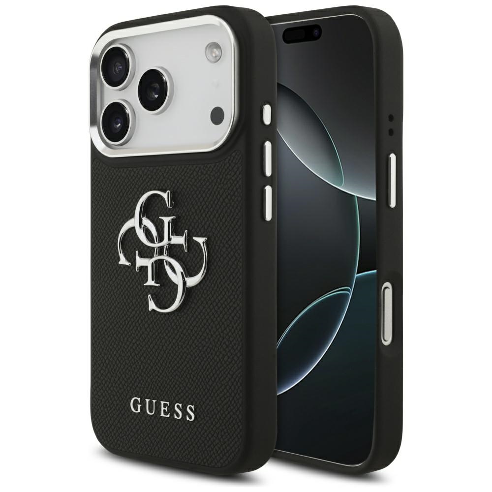 Guess Grained Big 4G Classic Logo suojakuori laitteelle iPhone 17 Pro, musta