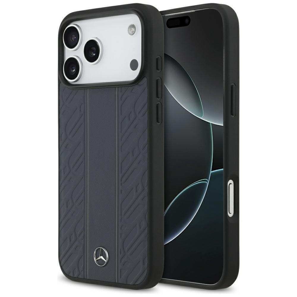 Mercedes Leather Laurel Leaves Stripes MagSafe -suojakuori iPhone 17 Pro Max - sininen
