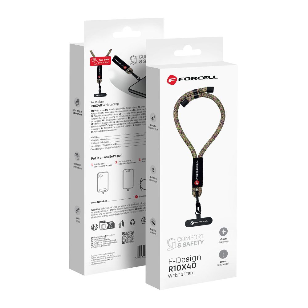 Forcell F-DESIGN R10X40 rannehihna puhelimelle säädettävällä pituudella (max 20cm silmukassa) vihreä vaaleanpunainen violetti