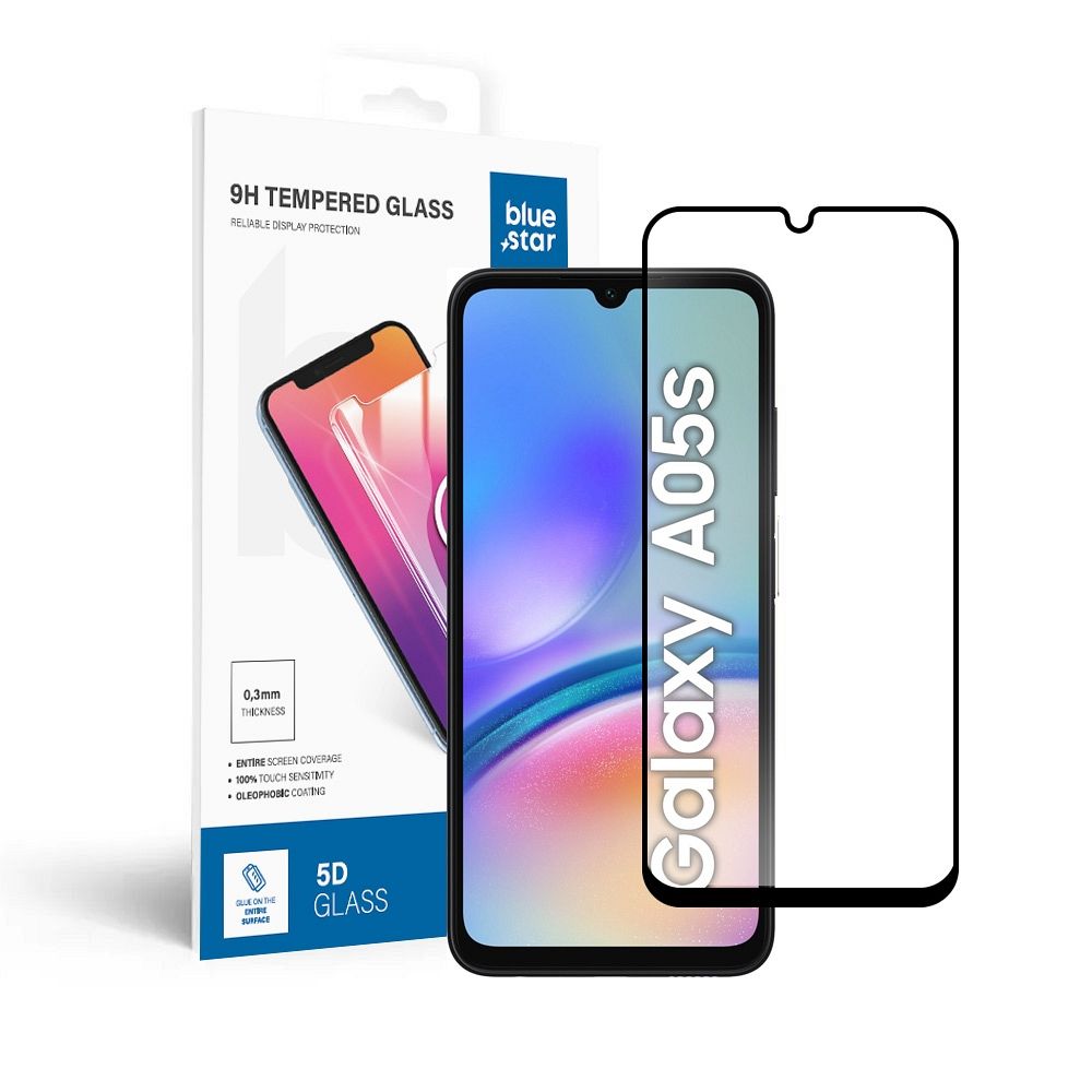 Tempered glass to Samsung Galaxy A05s (full glue / case friendly) Blue Star 5D black