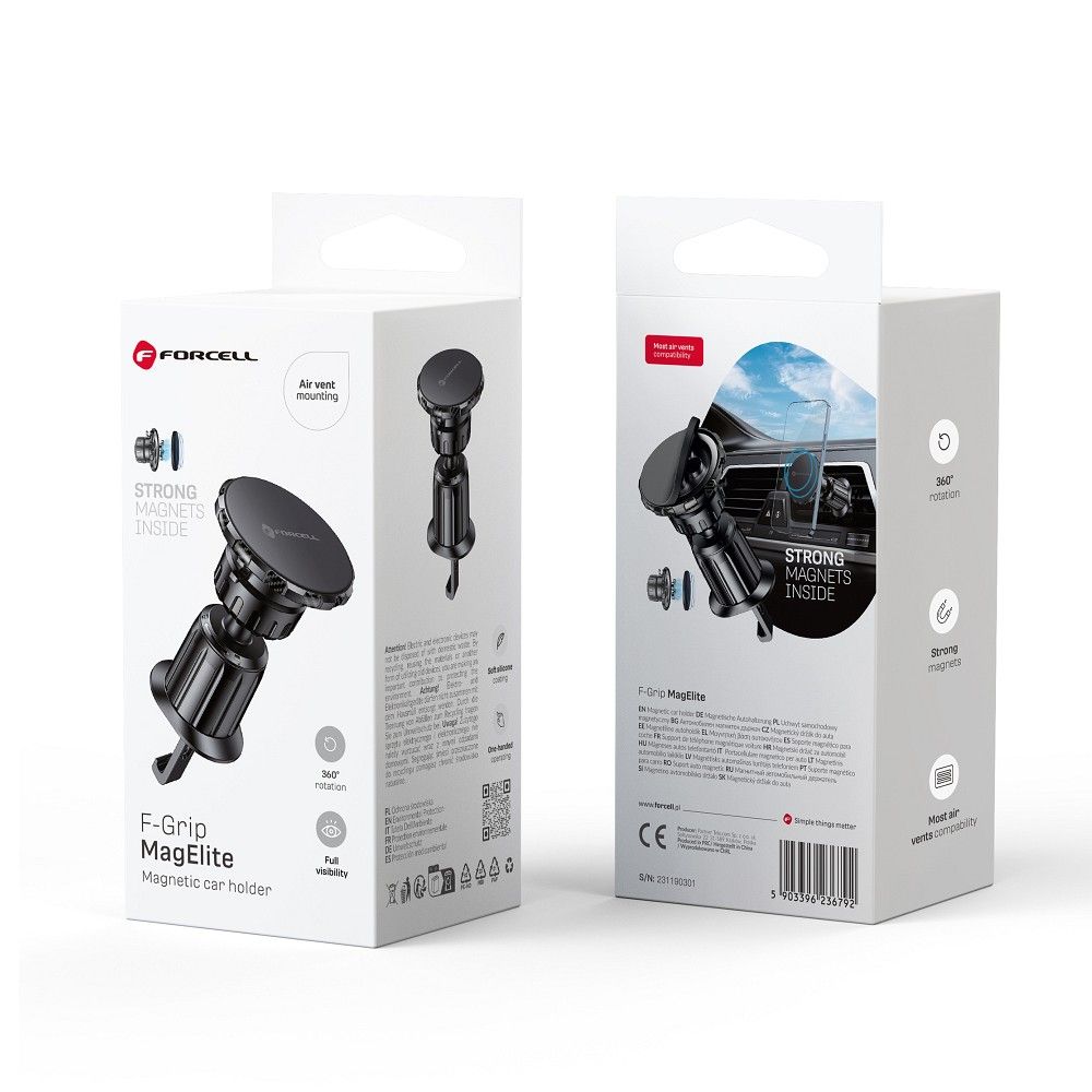 Magneettinen autopidike puhelimelle Forcell F-Grip MagElite tuuletusaukkoon musta