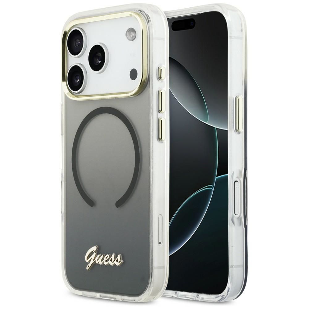 Guess IML Gradient Script Metal MagSafe Suojakuori iPhone 17 Pro - Musta