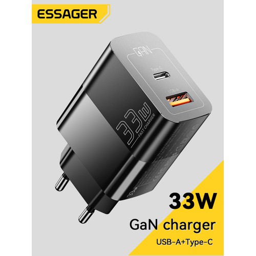 Charger Essager "GaN Pinson" Black 33W (PD / QC3.0)