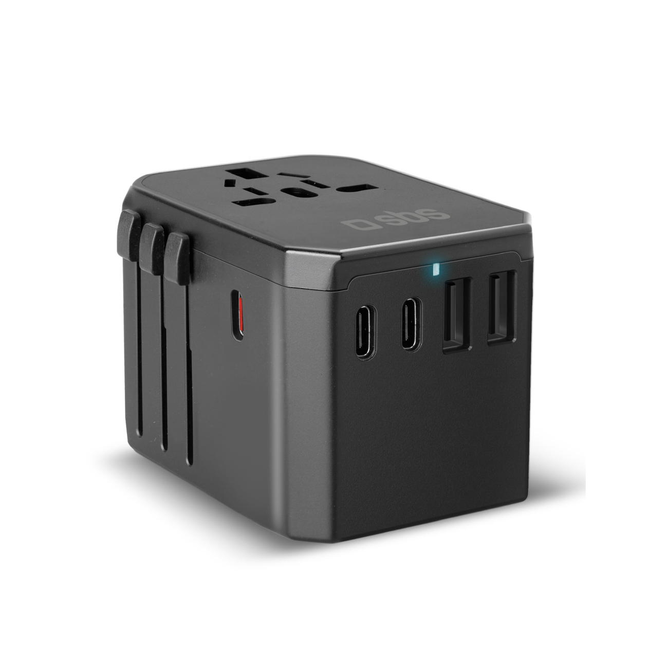 SBS Universaali GaN Matkasovitin 70W 3xUSB-C 2xUSB-A kotelolla - musta