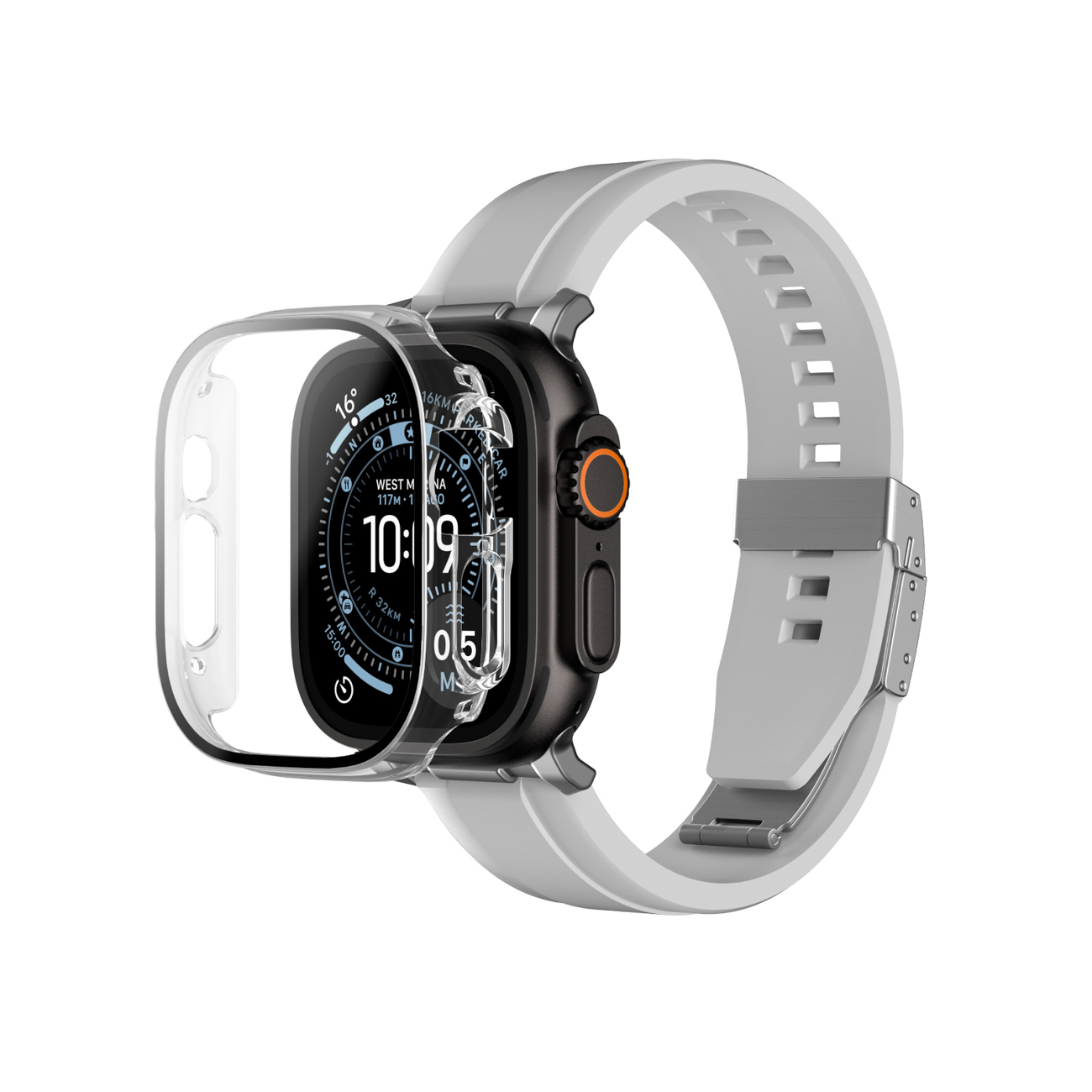AmazingThing Radix Glass Näytönsuoja suojakuorella Apple Watch Ultra 3 49mm:lle - kirkas