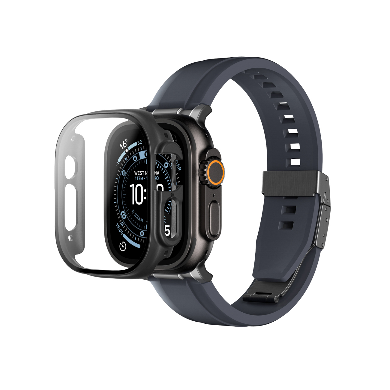 AmazingThing Radix Glass Näytönsuoja suojakuorella Apple Watch Ultra 3 49mm:lle - musta