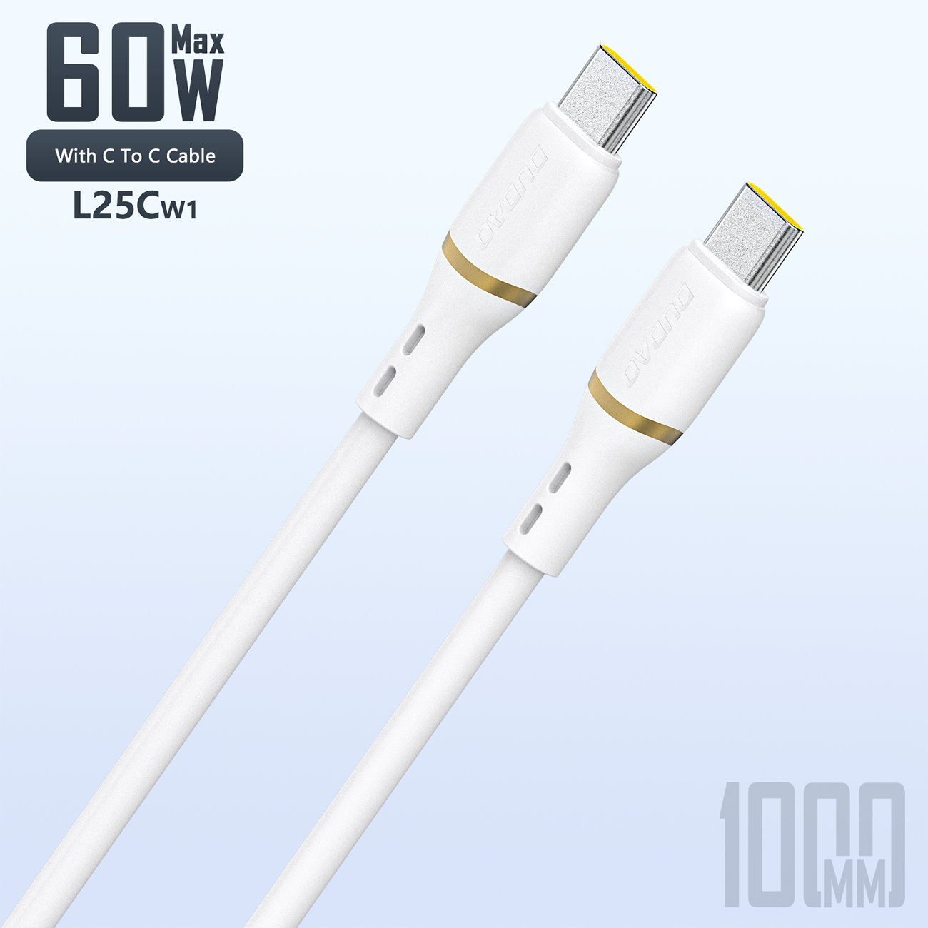 Dudao L25C USB-C - USB-C Silikoninen Kaapeli 60W 1m - Valkoinen
