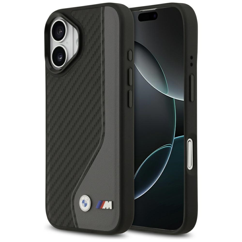 BMW puhelimen kuori iPhone 17, MagSafe-yhteensopiva, BMHMP17S25PCCSCAK (PU-hiilikuitulogo), antrasiitti
