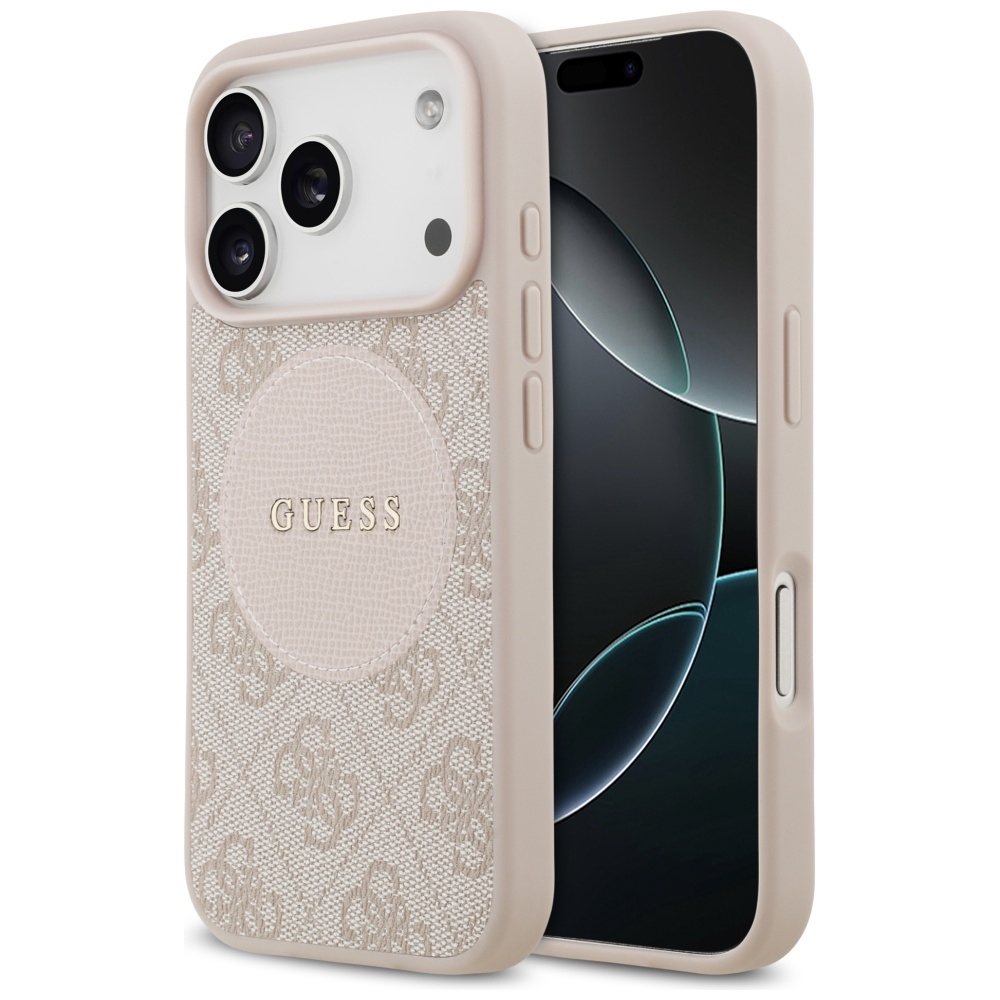 Guess 4G Circle Classic Logo MagSafe Suojakuori iPhone 17 Prolle - vaaleanpunainen