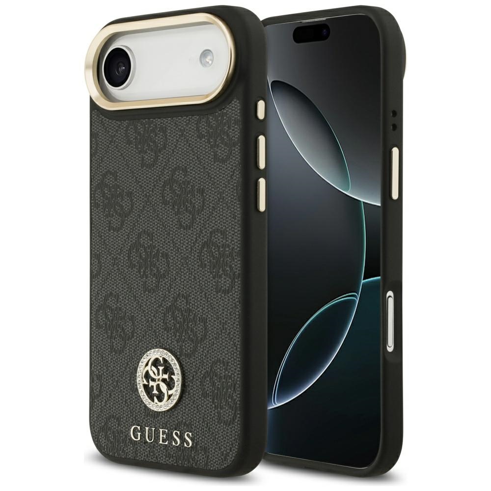 GUESS magneettinen suojakuori iPhone 17 Air MagSafe-yhteensopiva GUHMP17MP4GRMDEK (PU-kuori 4G Strass -logolla) musta